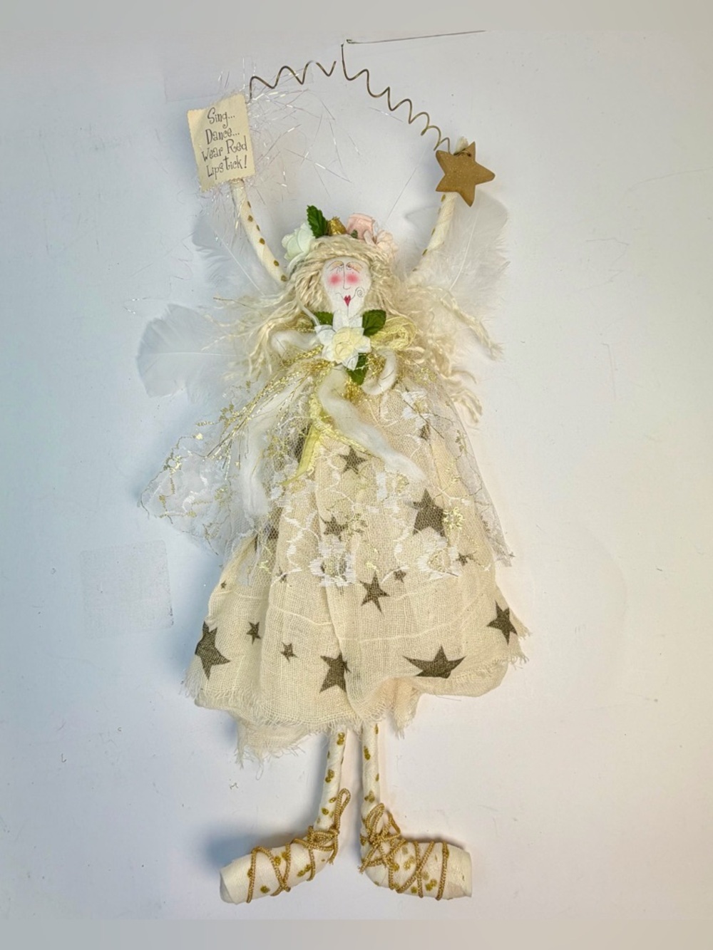Hanging Angel Doll 15” Cloth Star Sign Cottage Farmhouse Decor - Picture 7 of 13